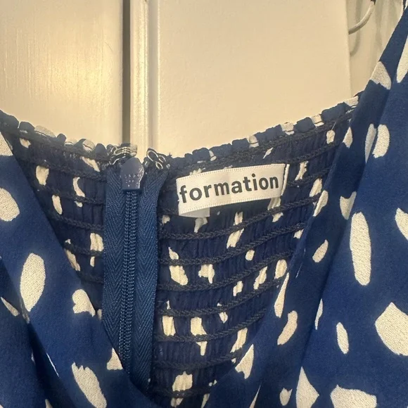 Reformation Blue Polka Dot Viscose Midi Dress Size 14 Bustier Slit - Picture 6 of 6